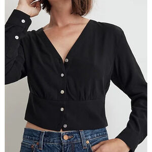 Madewell Lusterweave V Neck Button Front Rosalind Long Sleeve Top US Women's M